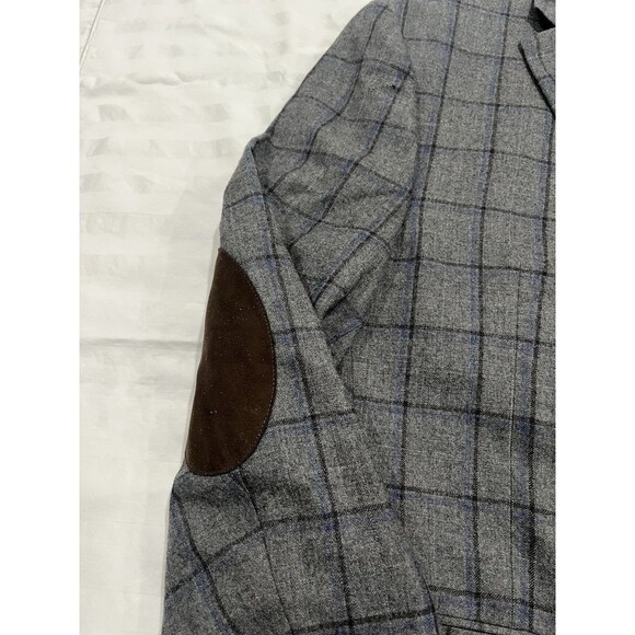 Lauren Ralph Lauren Men’s Wool Gray Windowpane Blazer Size 46R Elbow Patches - Picture 3 of 13
